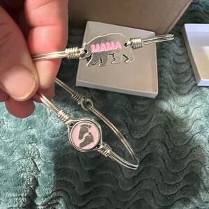 SET OF TWO LUCA & DANNI BRACELET SET MAMA BEAR AND PINK BABY FOOTPRINTS